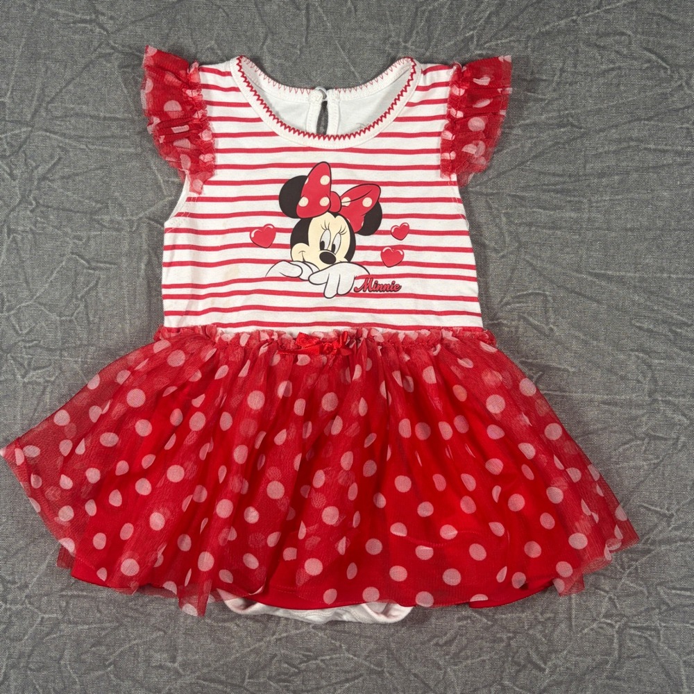 Disney Baby Minnie Mouse Tutu Bodysuit Dress Red White Polka Dot 24M